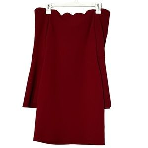 Women’s Burgundy Scalloped Neckline Bell Slit Sleeves Bodycon Mini Dress